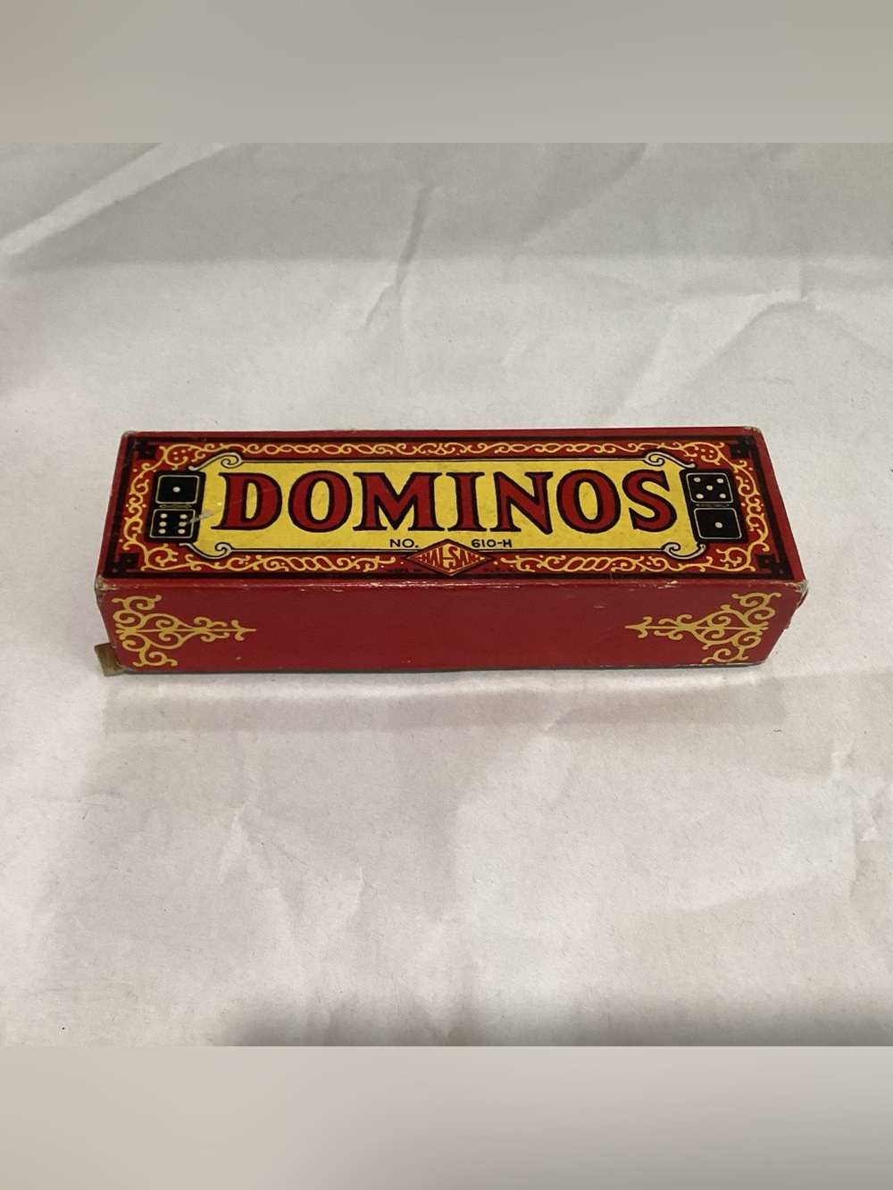 Vtg. Halsam Products Domino set in red, black and yellow Mid-Century Graphics bx